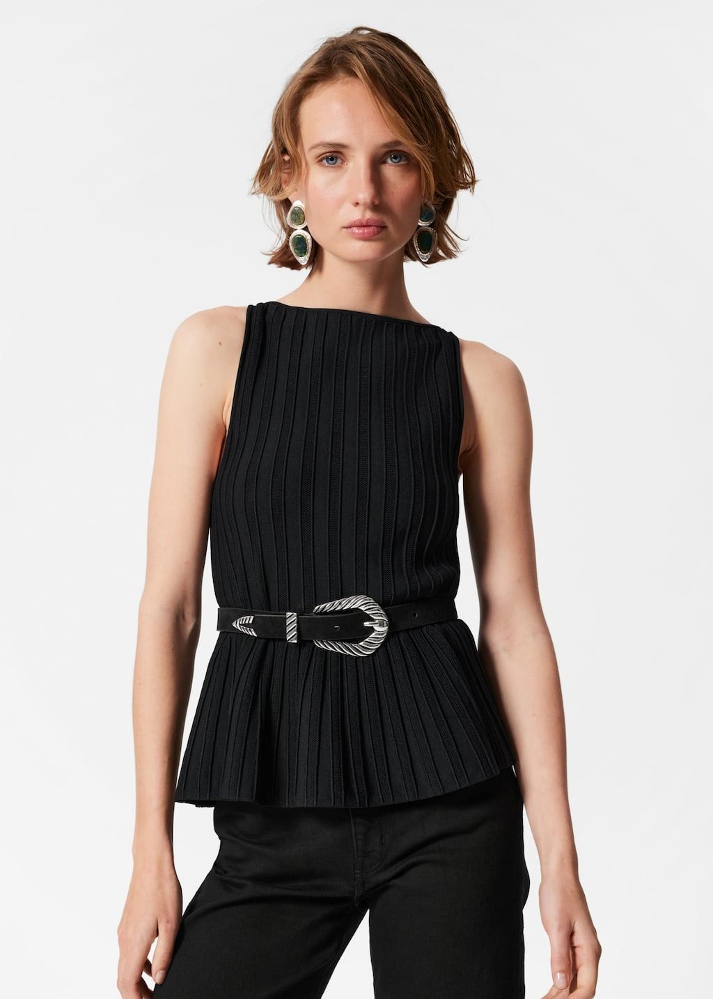 Rib-Knit Peplum Top