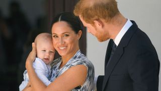 Prince Harry, Duke of Sussex, Meghan Markle, Duchess of Sussex and their baby son Archie Mountbatten-Windsor meet Archbishop Desmond Tutu and his daughter Thandeka Tutu-Gxashe at the Desmond & Leah Tutu Legacy Foundation during their royal tour of South Africa on September 25, 2019 in Cape Town, South Africa.