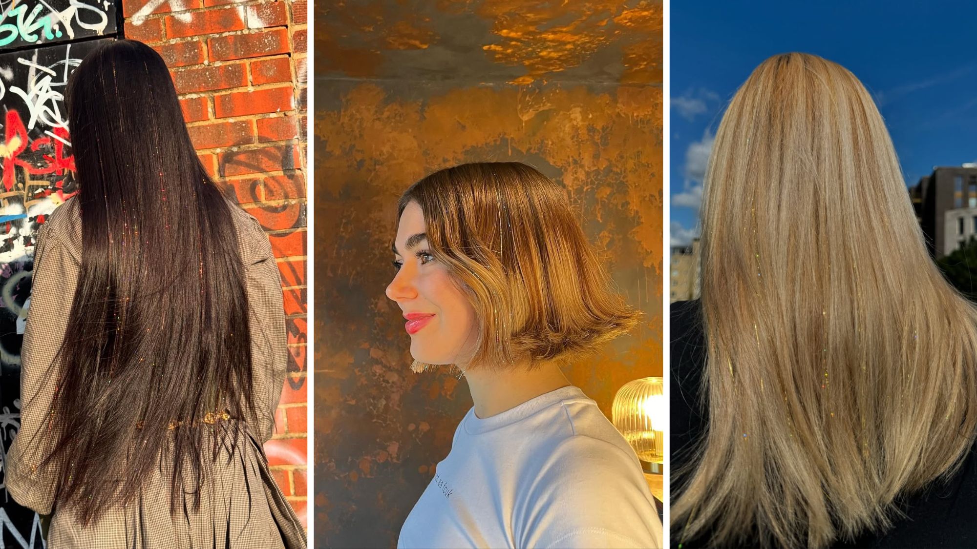 Three women with hair tinsel
