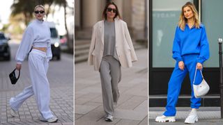 split image of woman wearing matching loungewear sets