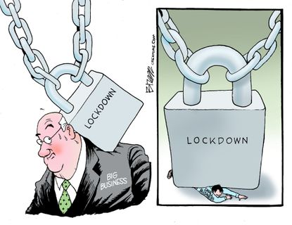 Editorial Cartoon U.S. PPP big small business lockdown bailout