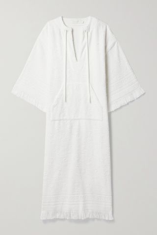 Alight cover-up in cotton-terry jacquard with fringes