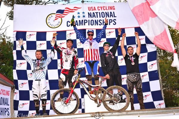 The elite men's podium with Logan Binggeli centre donning the stars and stripes as the new national champion.