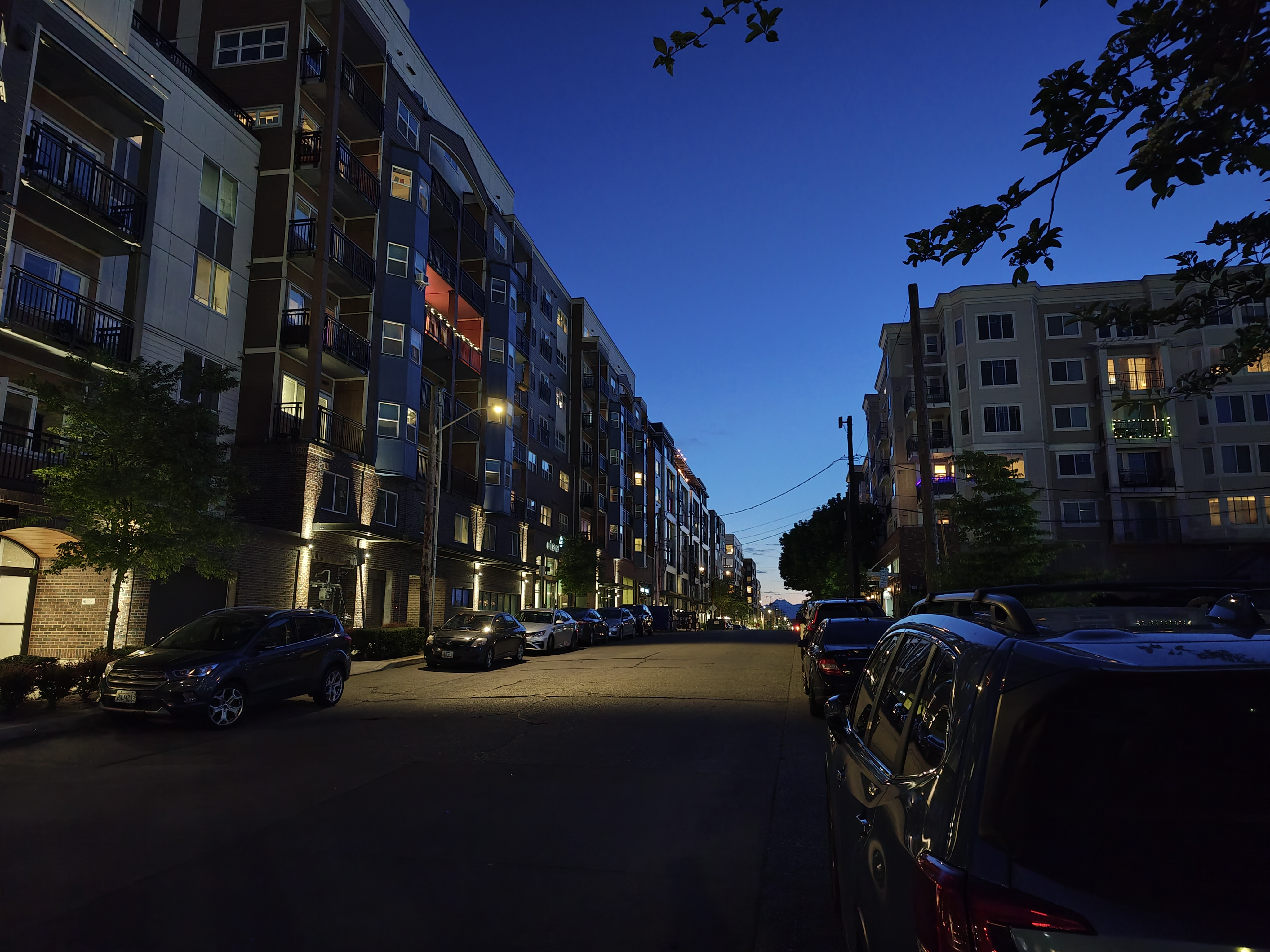 An apartment building at night