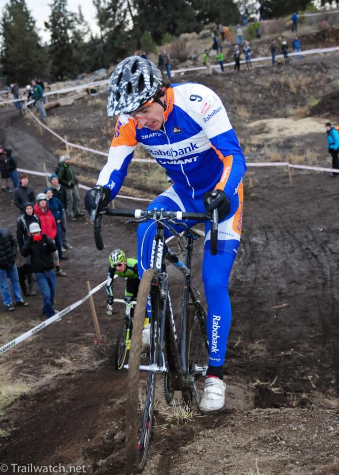 Adam Craig (Rabobank Giant) taking the most difficult line up a climb