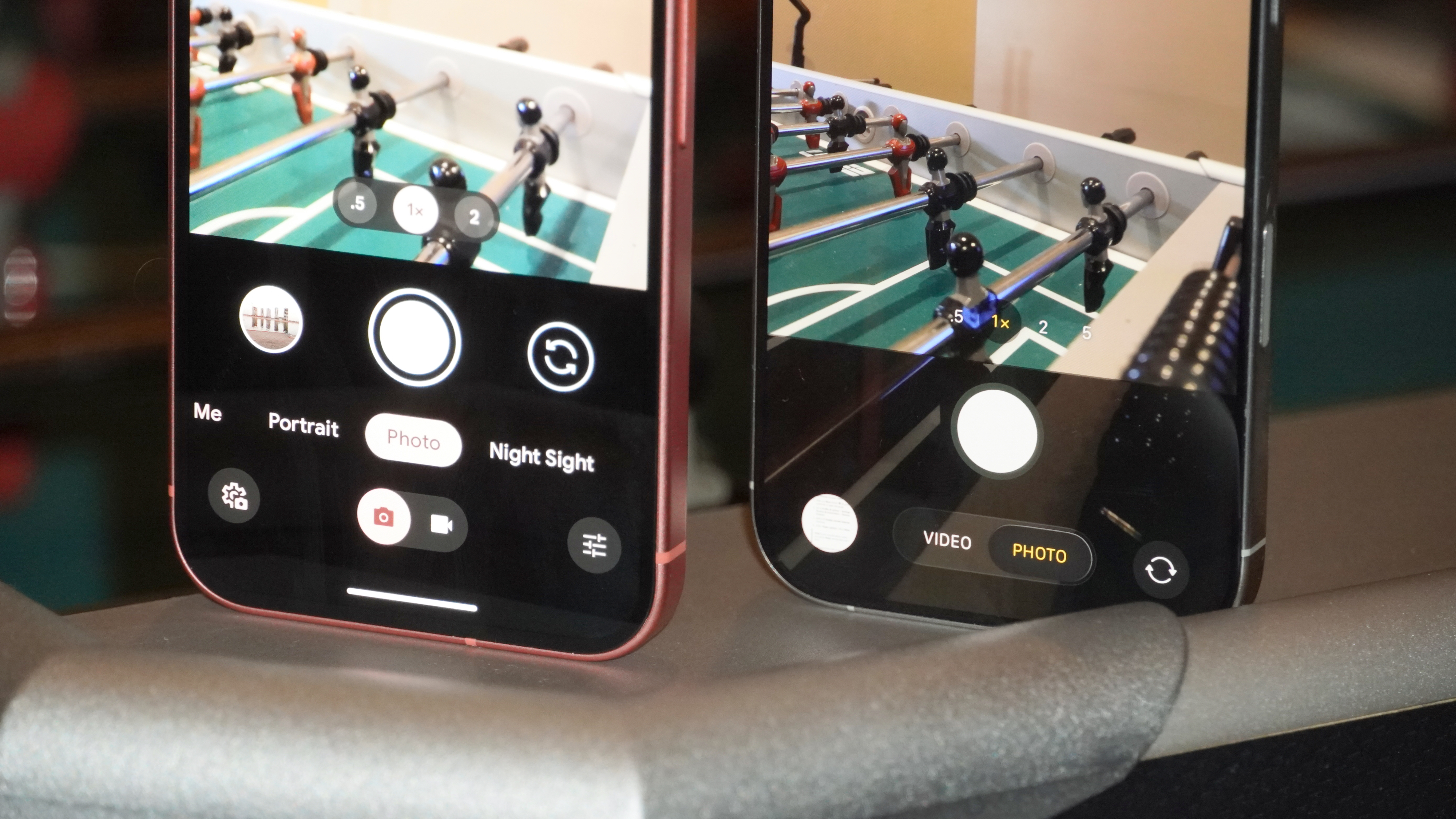 The Pixel Camera and iOS Camera apps in Android 16 and iOS 26.