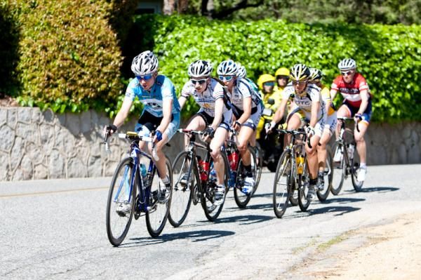 Amber Neben (BMW-Bianchi) going hard at the front of the women's break.