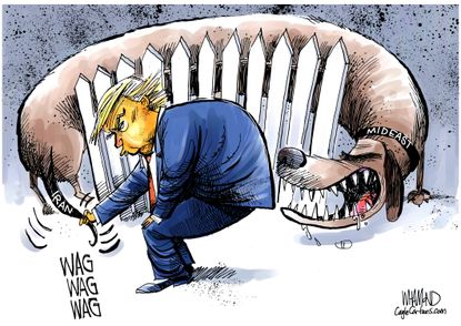 Political Cartoon U.S. Trump Wagging The Dog Iran Soleimani Killing