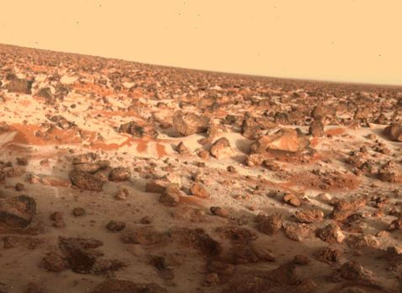 The rocky, dusty surface of Mars photographed by NASA's Viking lander