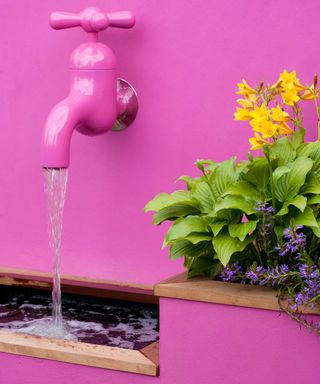 tap water feature on pink wall