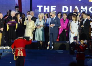 Queen Elizabeth II at the Diamond Jubilee concert, with Cheryl Cole, Tom Jones, Prince Charles, The Duchess Of Cornwall, Paul McCartney, Elton John and Kylie Minogue