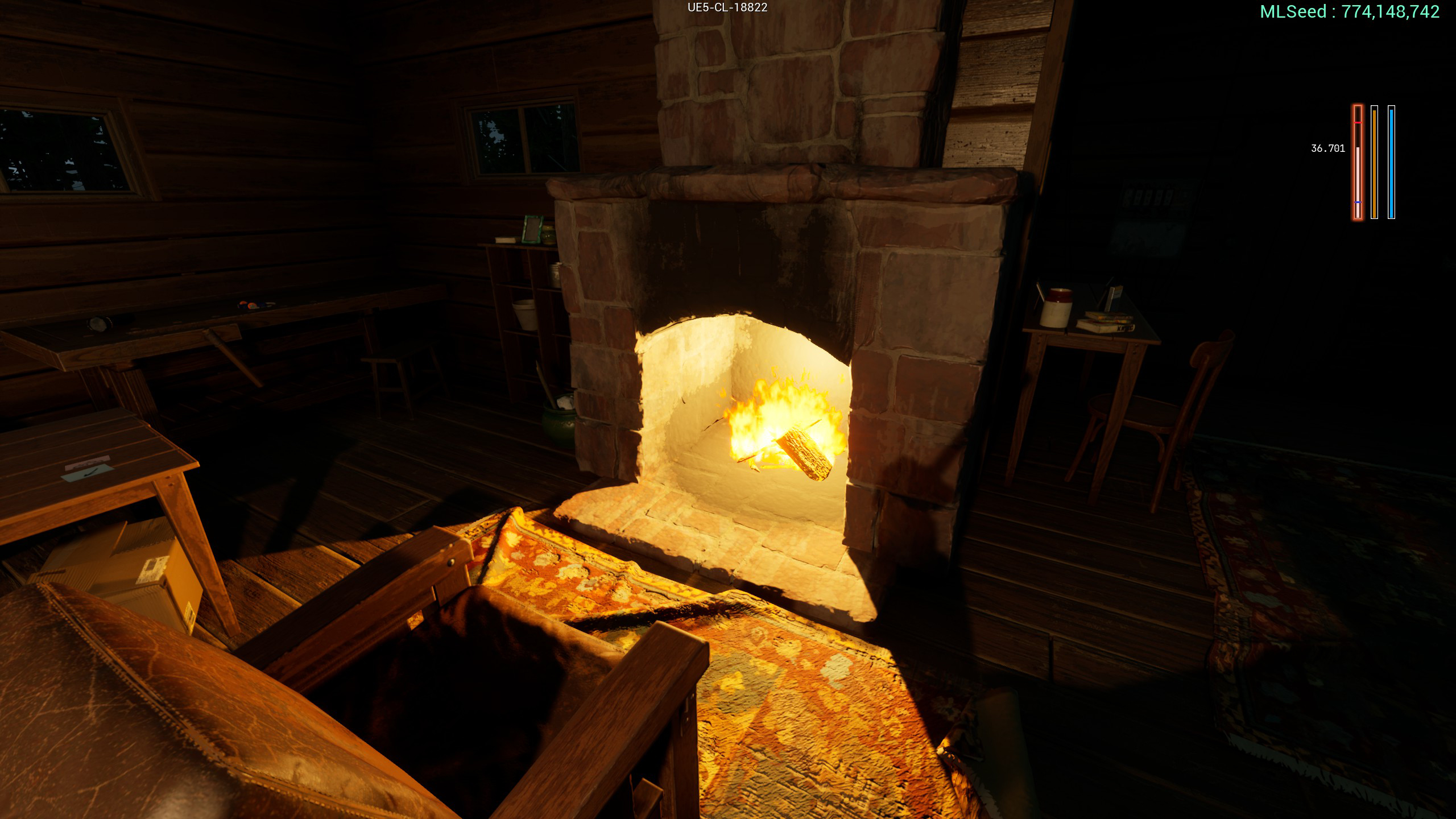 A fire in a cabin fireplace