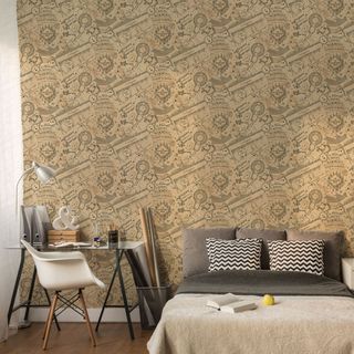 brown designed wallpaper on bedrooms wall