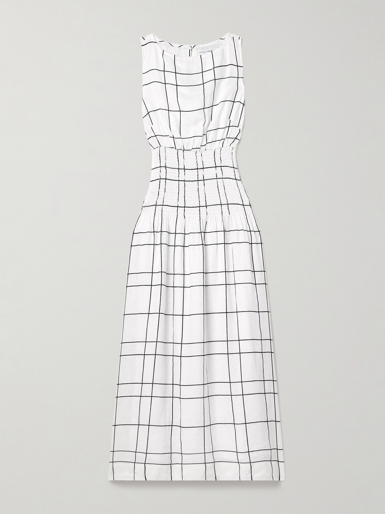 La Canella Shirred Checked Linen Midi Dress