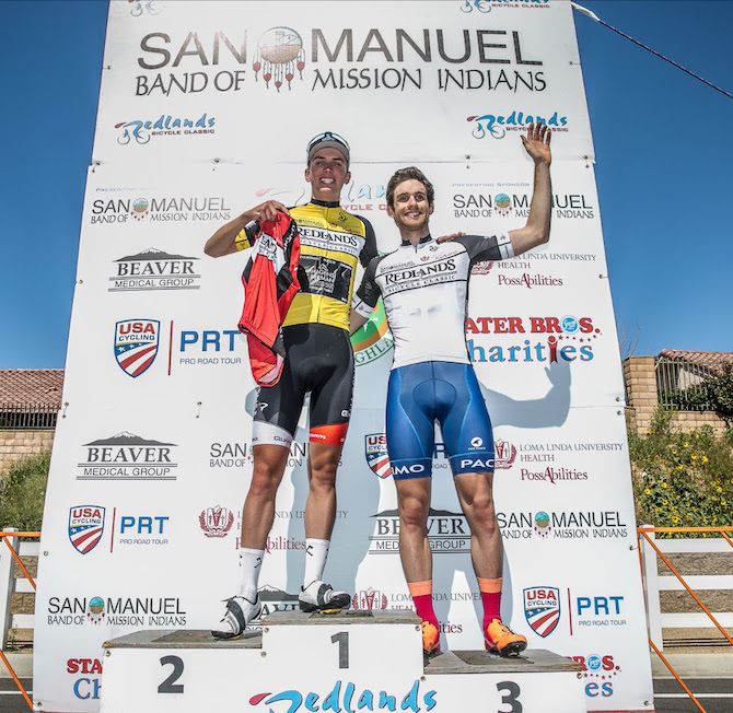 Hagens Berman Axeon's Sean Quinn retains the leader's yellow jersey after stage 2 of the 2019 Redlands Bicycle Classic