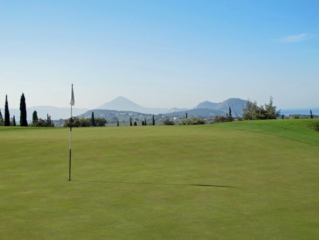 The fourth green has fine views over to the mountains