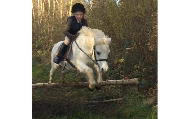 Emily Hall, aged six, hunting with the Longford Harriers in Co Longford