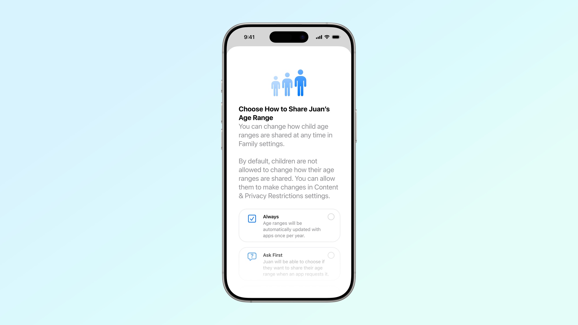 sharing age range with app makers in Apple's parental controls