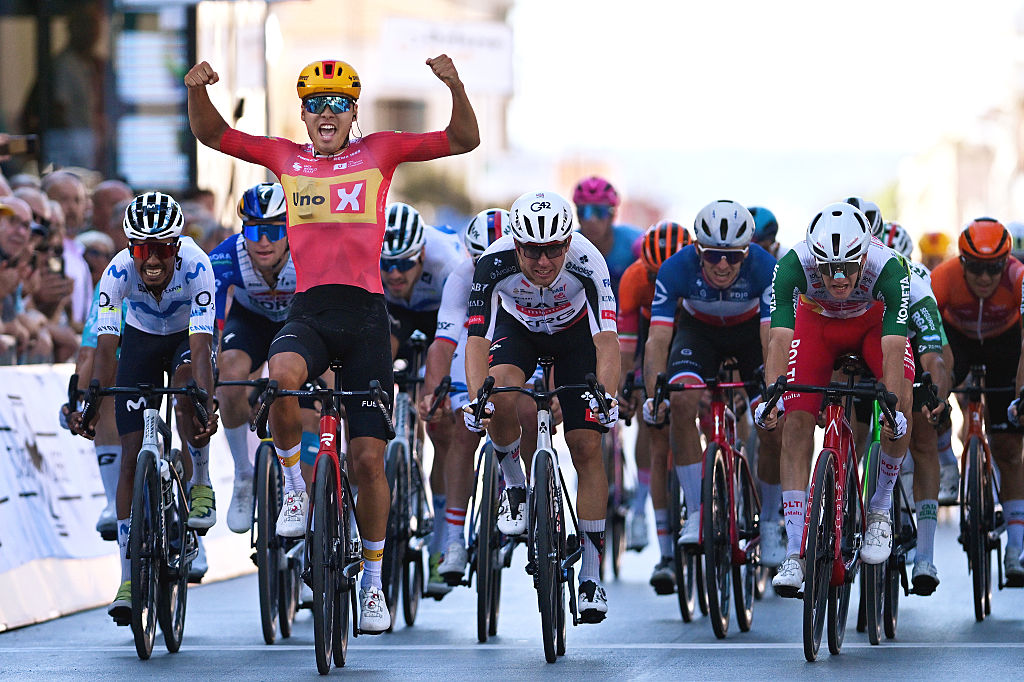 Sakarias Koller Loland of Norway and Team Uno-X Mobility celebrates at finish line as race winner during the 79th Trofeo Matteotti 2026 a 195km one day race from Pescara to Pescara