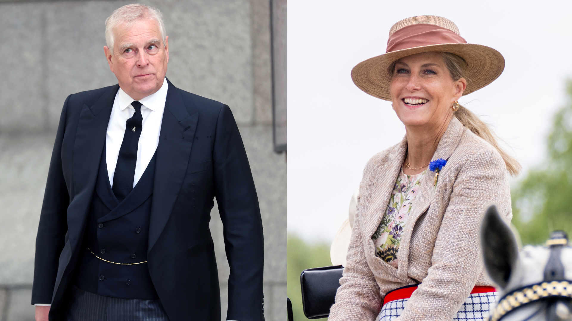A split image of ex Prince Andrew and Duchess Sophie 