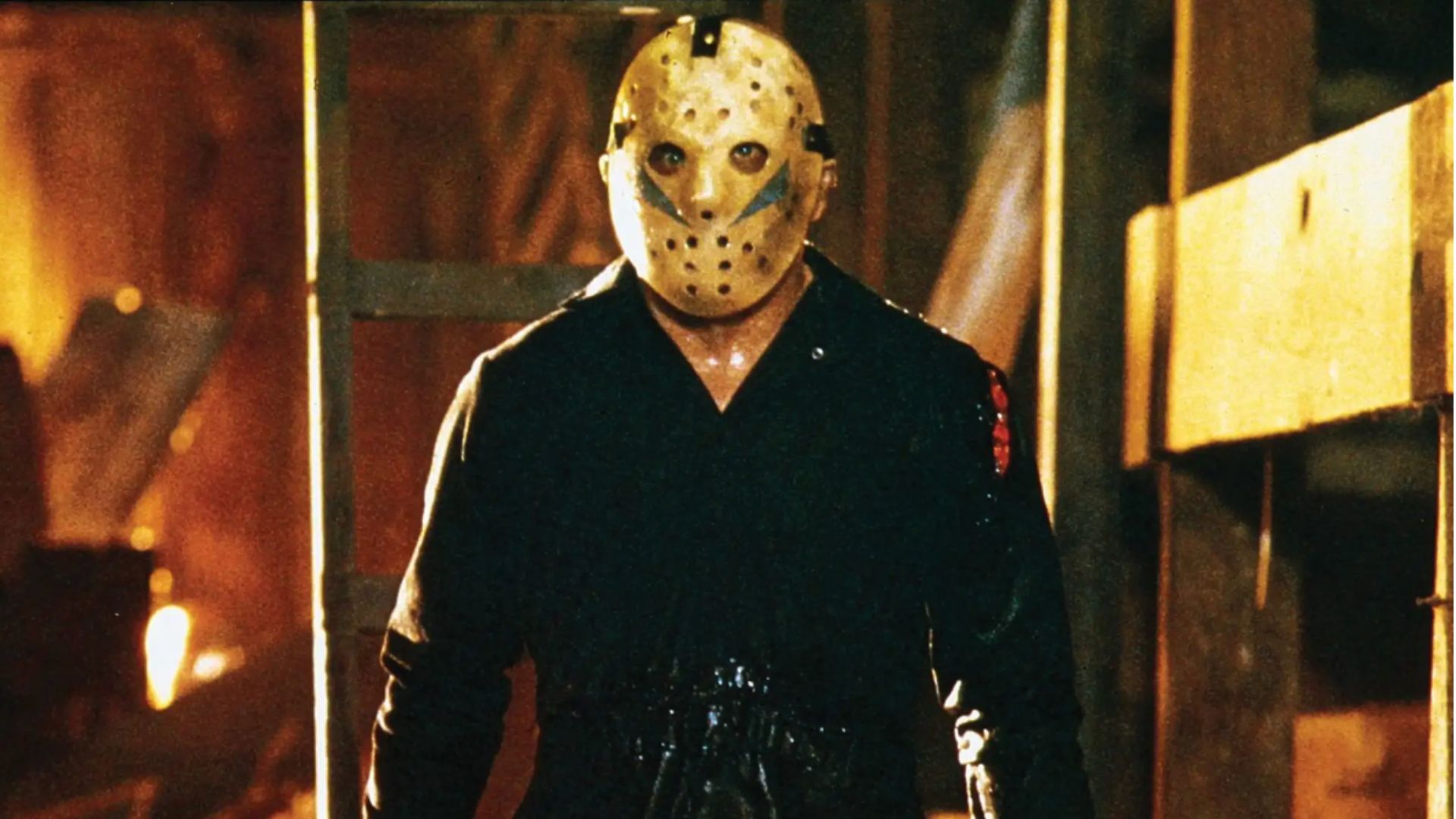 The Friday the 13th cover art showing Jason standing over a victim whilst wearing a mask