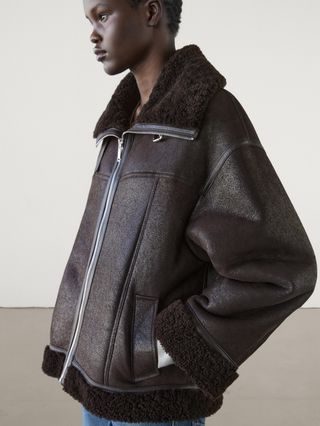 Massimo Dutti, Leather Aviator Coat With Seam Details