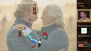 The US founding fathers embrace in the game Hong Kong 2097.
