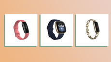 three of the best Fitbits on peach background