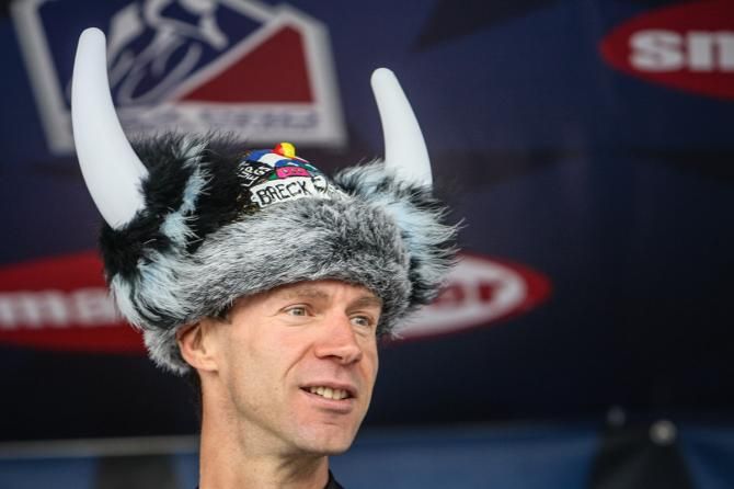 Jens Voigt (Trek) was given a special hat from the Breckenridge organisers