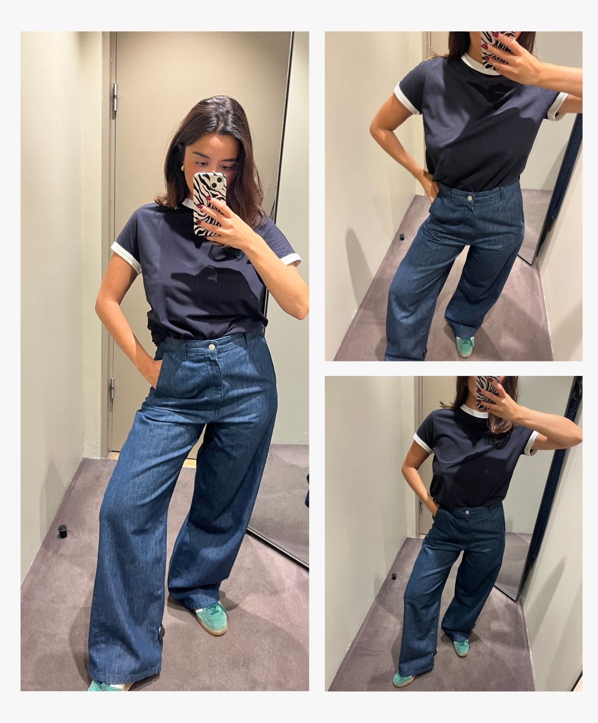 Senior Shopping Editor Marina Avraam wearing COS's Bay jeans with a blue t-shirt.