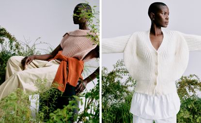 Woman in Fabiana Filippi knitwear surrounded by plants