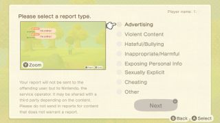Animal Crossing New Horizons Chat Report Reasons