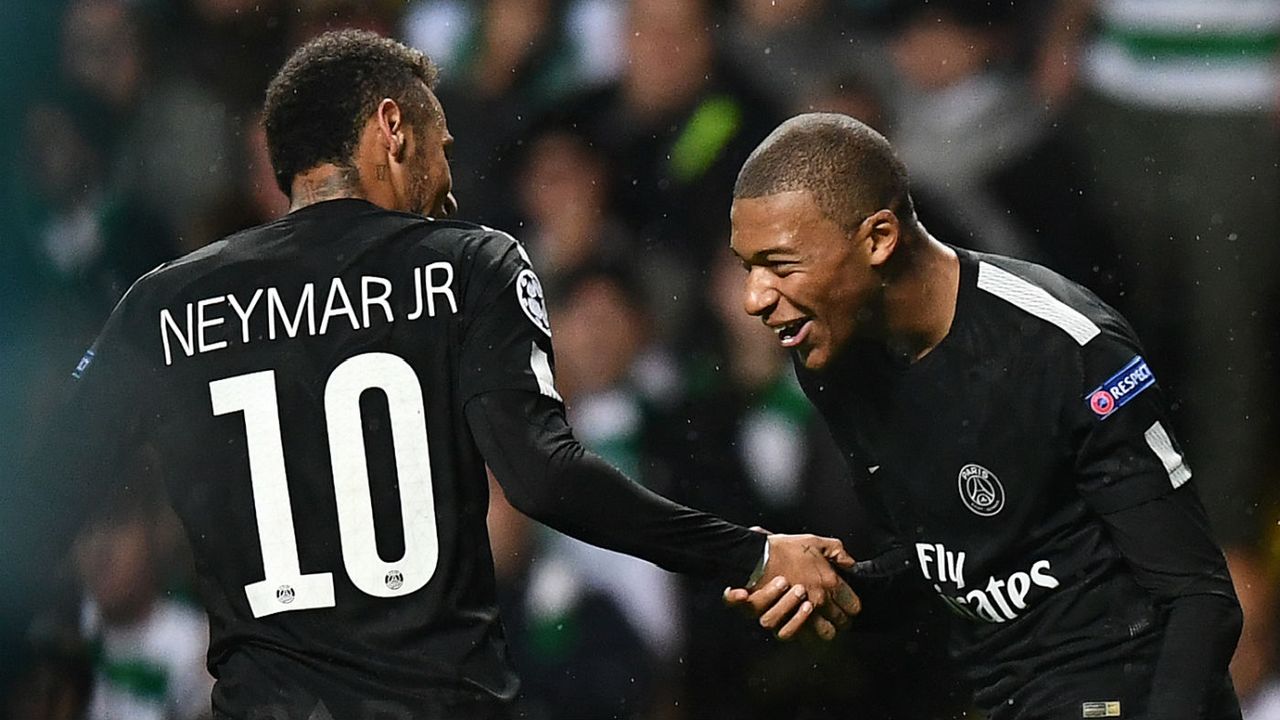 Paris Saint-Germain forwards Neymar and Kylian Mbappe