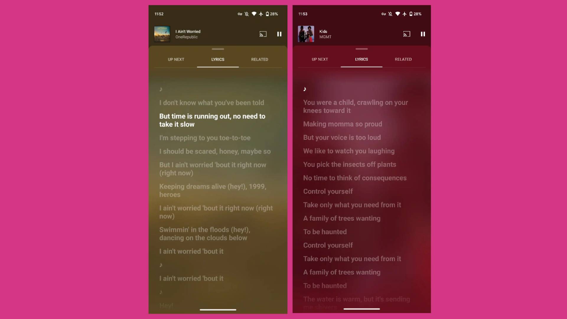 YouTube Music live lyrics feature