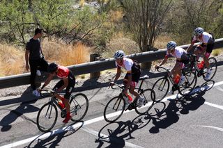 Alberto Contador goes to the front at the bottom of Mt. Lemmon to set the pace.