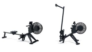 JTX Freedom Air rowing machine on white background, shown in both folded and unfolded states