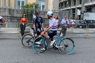 Alberto Dainese and Mark Cavendish at the start of stage 6 of the 2023 Giro d'Italia