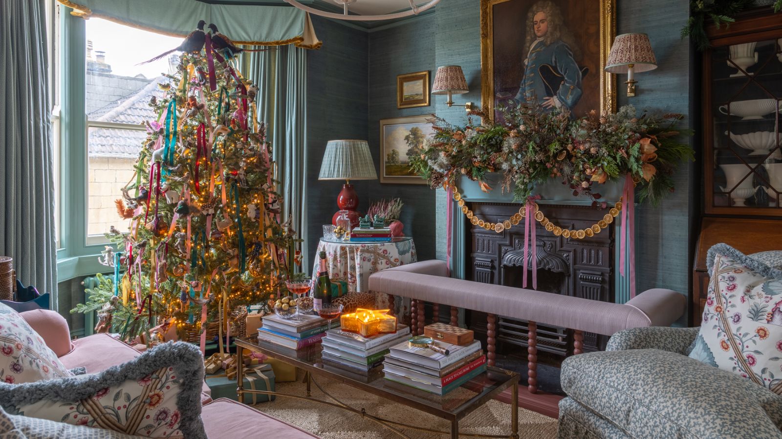 Christmas decorations in traditional sitting room
