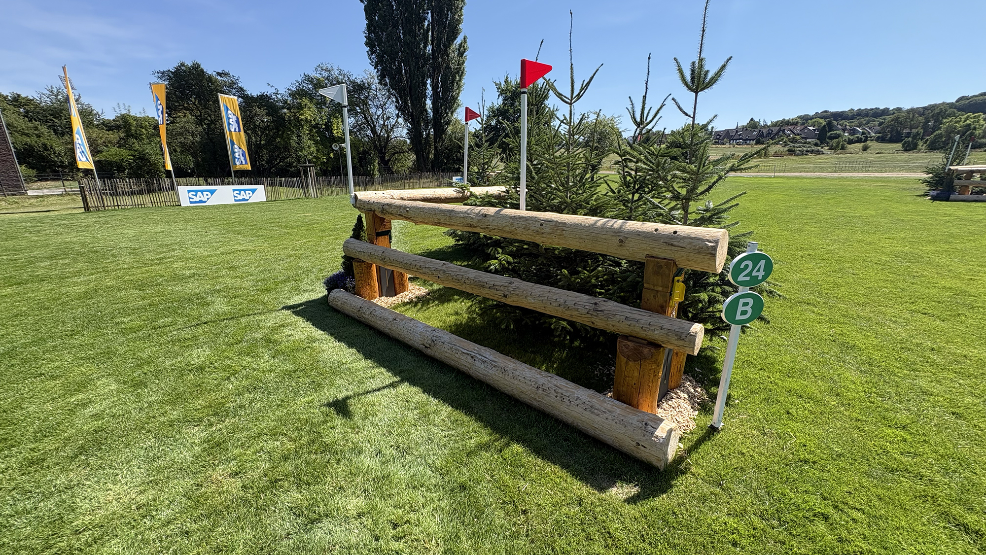 A corner fence on the eventing World Championships cross-country course