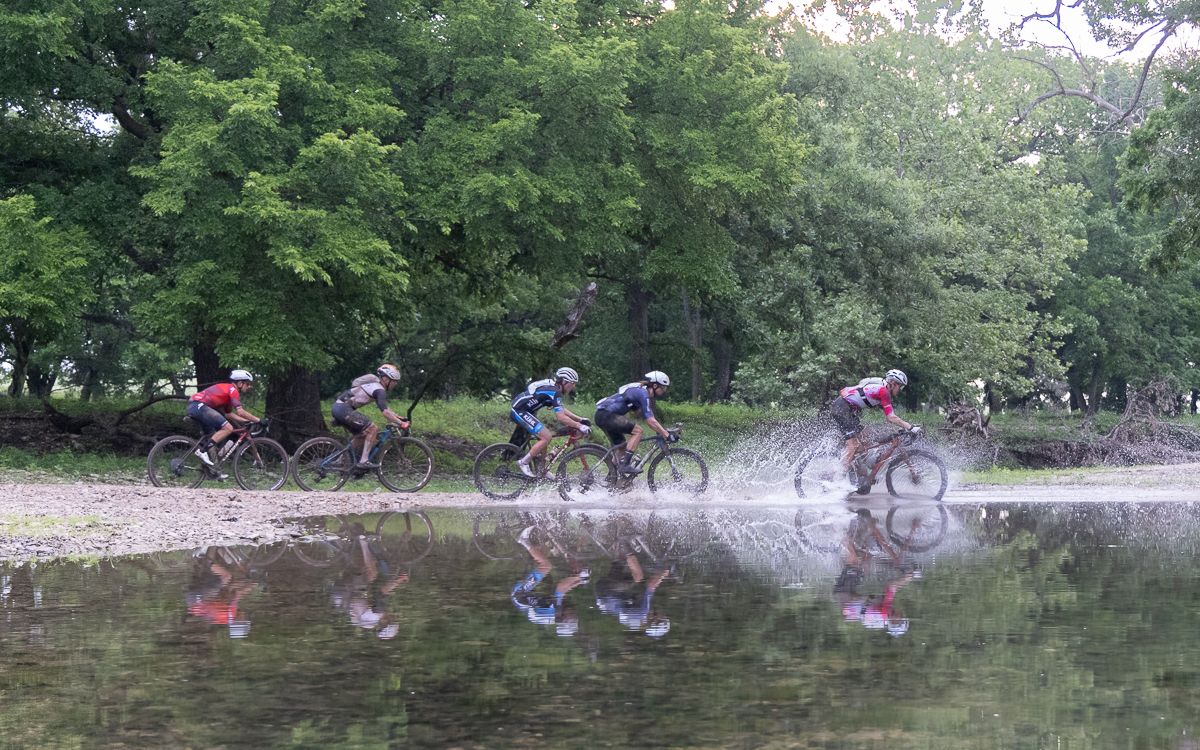 The lead group was still off the front at the camp creek crossing at mile 28.