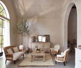 rustic living room with textured plaster