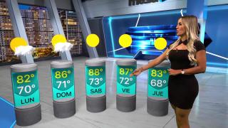 Qimera virtual set with women showing the weather forecast