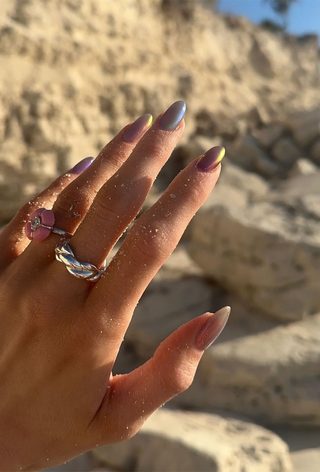 Mermaid-inspired chrome nails on Kylie Jenner by Zola Ganzorigt.