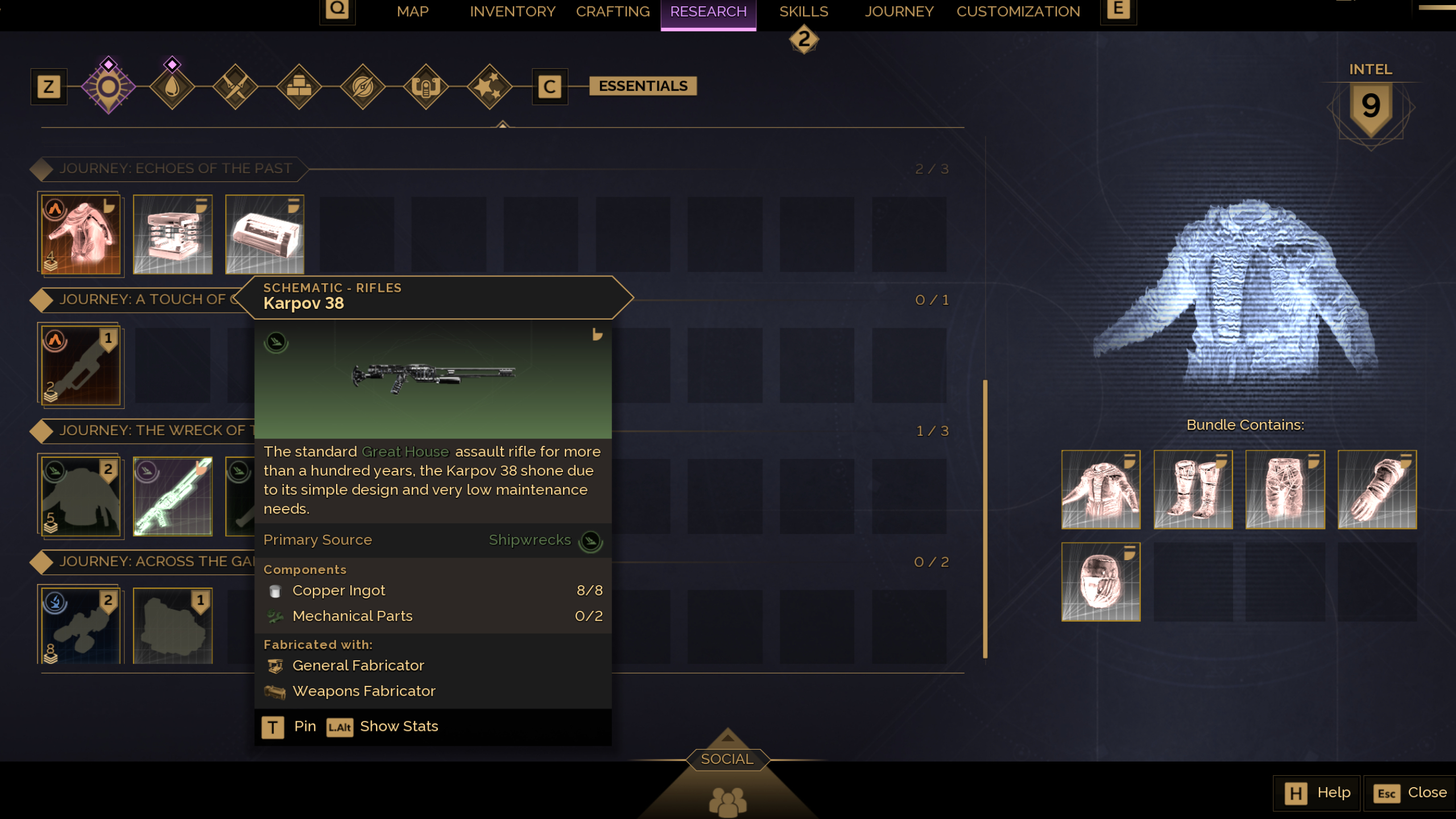 Dune: Awakening research menu unlocked - A rifle accessible earlier with the unlocked research menu, showing the required crafting materials.