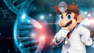 Dr. Mario mit einem DNA-Strang