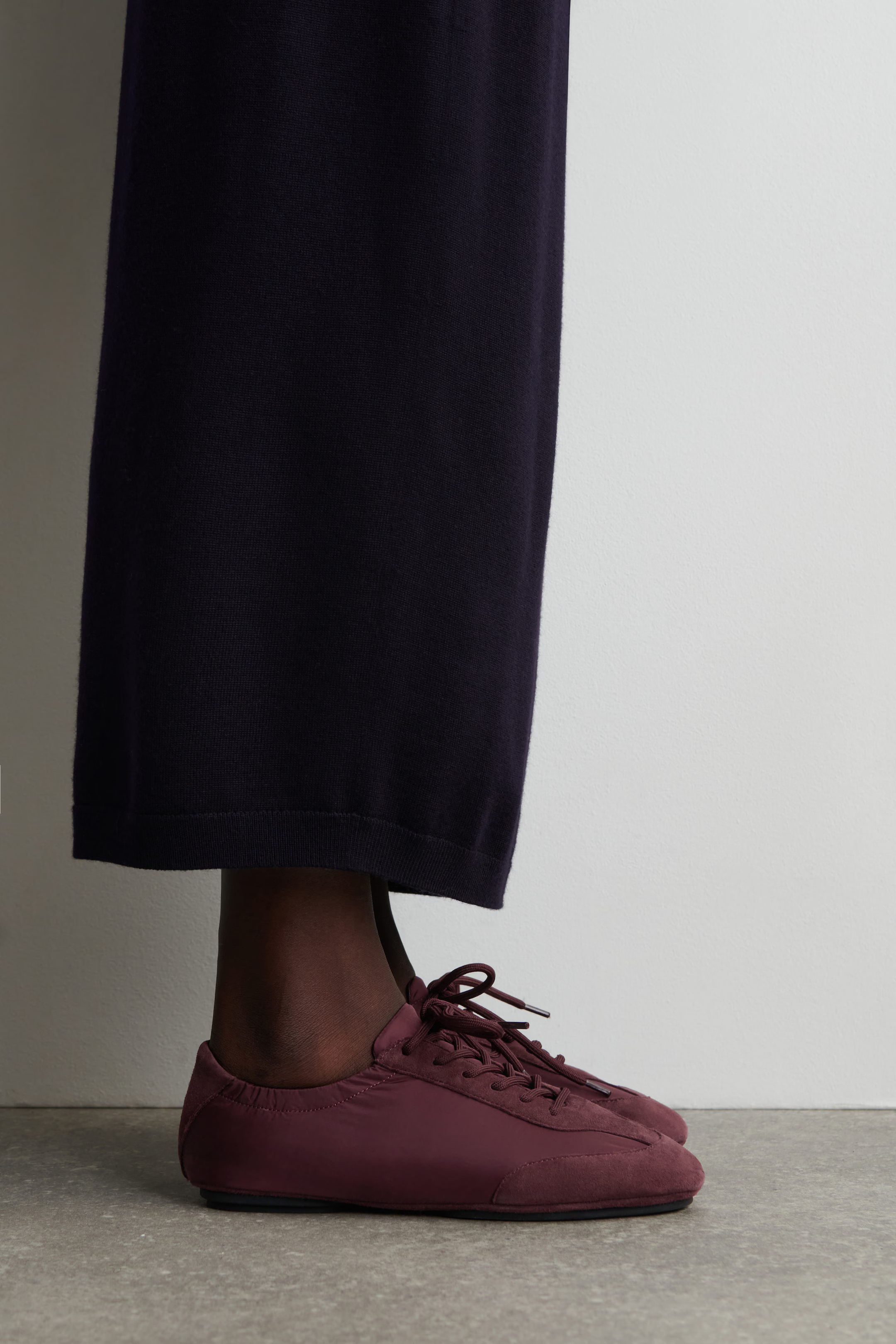 Cos burgundy satin trainers.