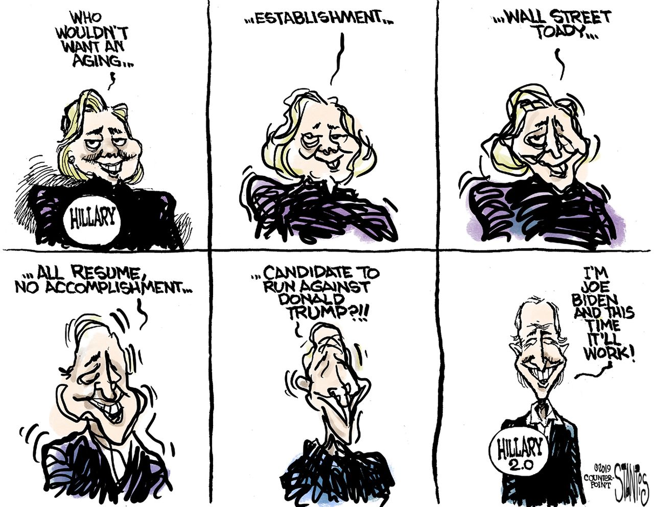 Political Cartoon U.S. Establishment Democrat Joe Biden Hillary Clinton