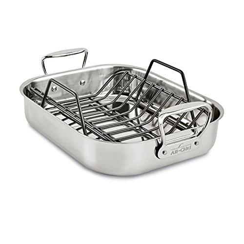 All-Clad Specialty Stainless Steel Roaster With Nonstick Rack 11x14 Inch Oven Broiler Safe 500f Roaster Pan, Pots and Pans, Cookware Silver