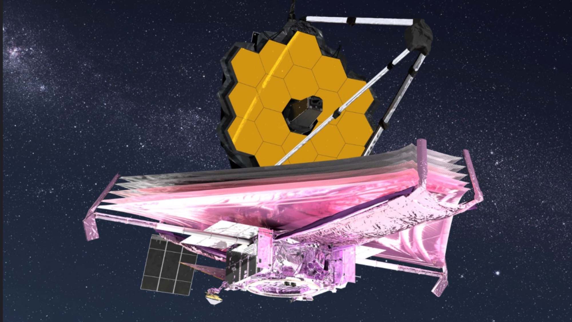 Konsepsi seorang seniman tentang James Webb Space Telescope di luar angkasa.
