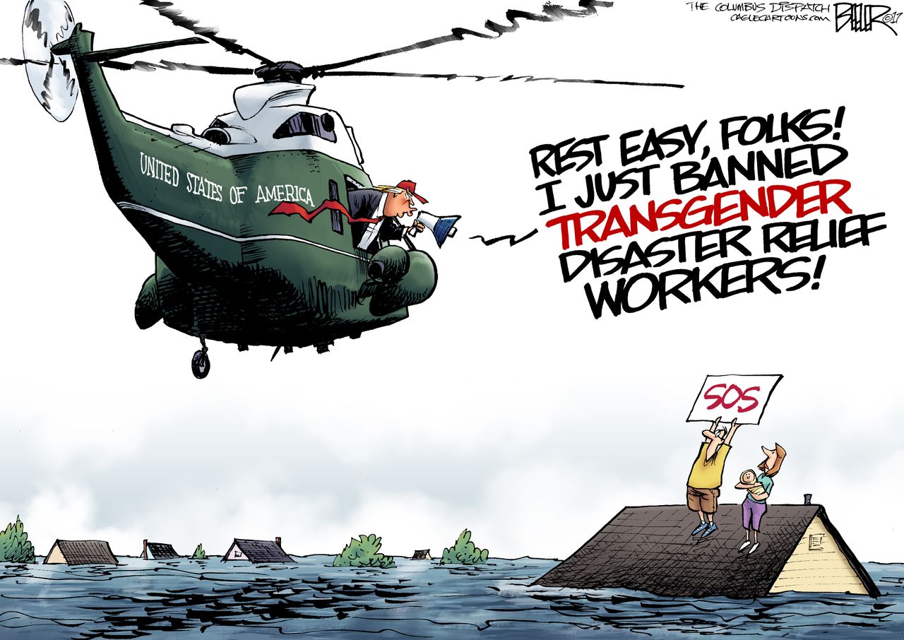 Political cartoon U.S. Trump transgender ban Harvey